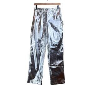 AMYLYNN NWT Womens Lupe Silvery Metallic Straight Leg High Rise Trouser Pants